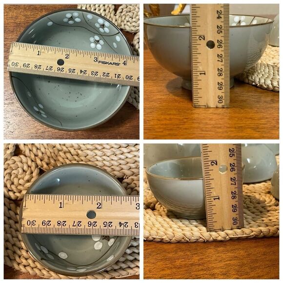 World Market Elegant Floral Soup and Dipping Sauce Bowls Set Celadon Green White - Picture 14 of 14